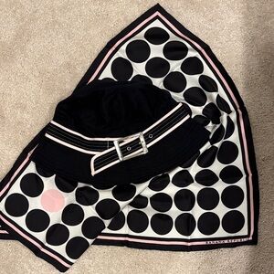 Banana Republic Black and White with pink trim bucket hat with silk Scarf